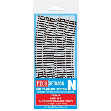 Peco ST3016 N Setrack Standard Curve 3rd Radius (Pack of 8)